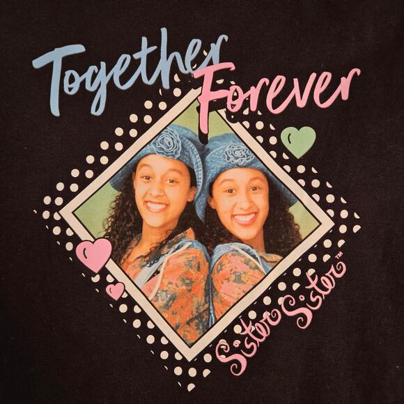90s TV sitcom 'Sister Sister' Together Forever black short sleeve graphic tee M. - Picture 2 of 6
